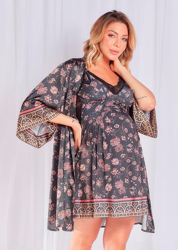 Conjunto Gestante Curto com Camisola para Amamentação Helena