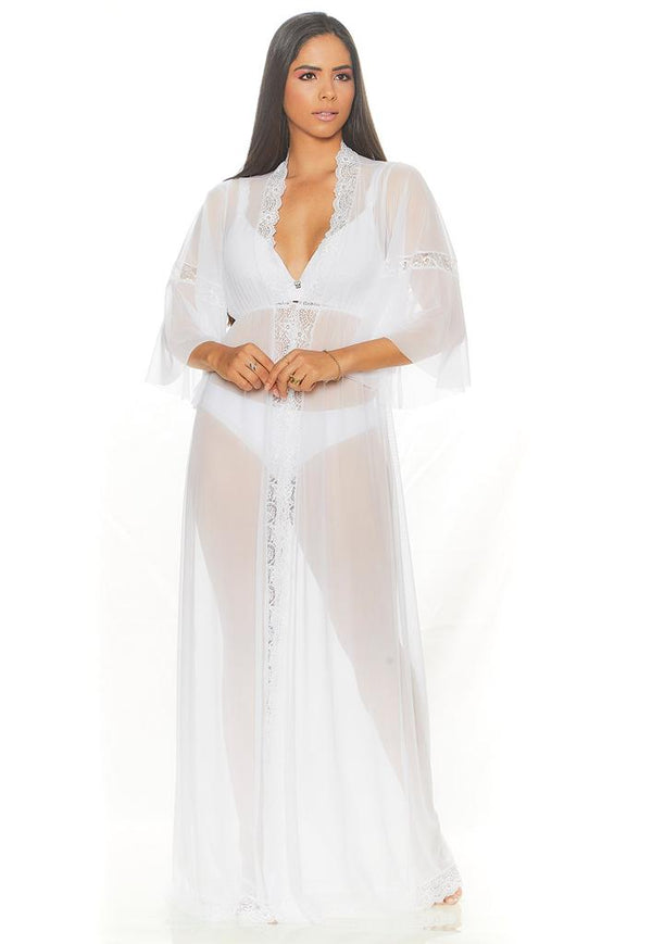 Conjunto Robe em Tule com Calcinha e Sutiã para Amamentação Branco