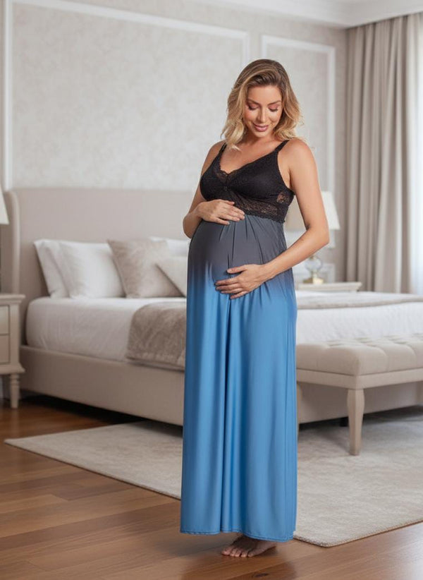 Camisola Gestante BM Longa Degradê Preto com Azul