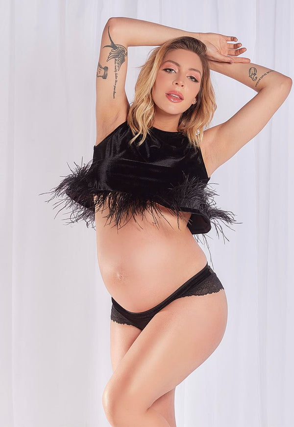 Conjunto Blusinha e Calcinha em Veludo Preto