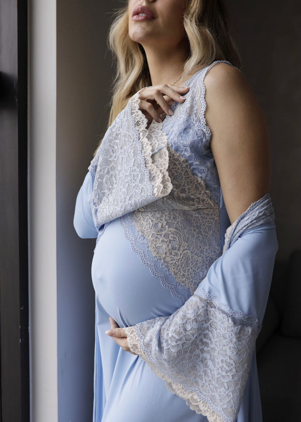 Camisola de Amamentação Longa Lala Algodão Doce  Azul