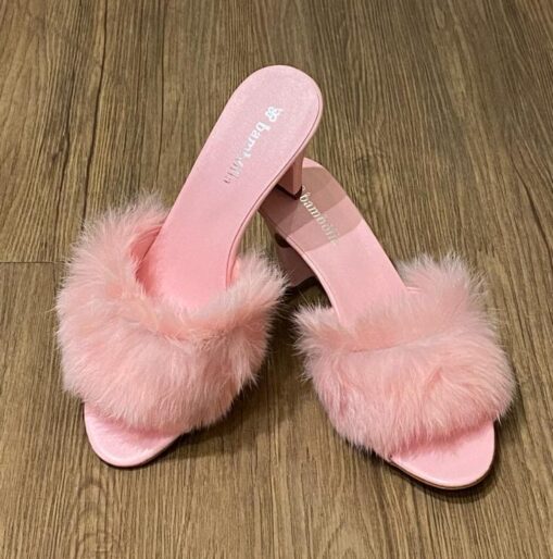 Chinelo De Quarto com Salto e Pluminhas Rosa Bebê