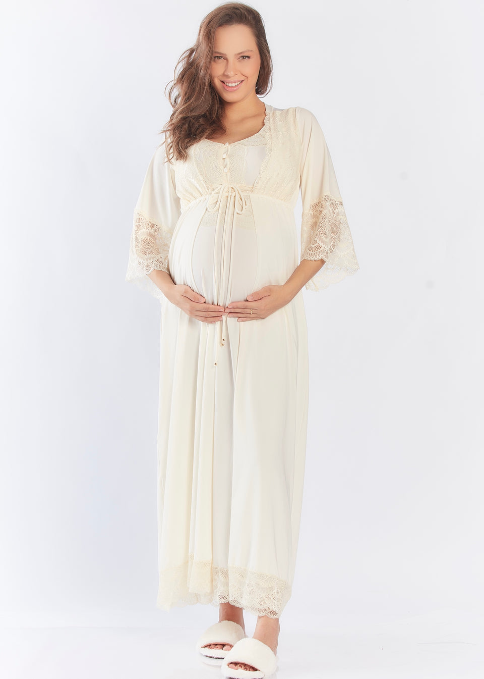 Robe Gestante Longo Lala Marfim Luz