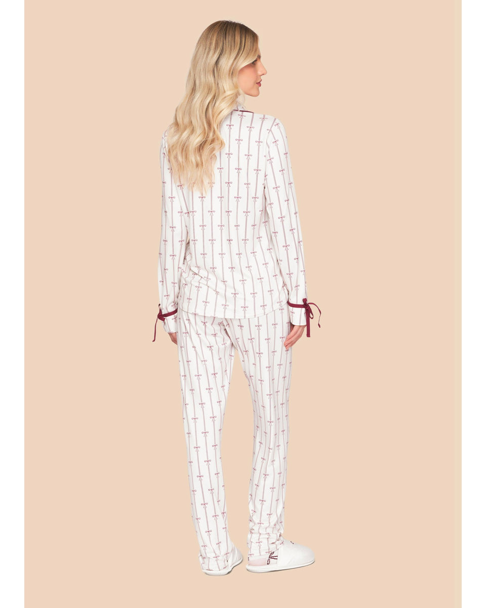 Pijama Feminino Longo Americano Laços