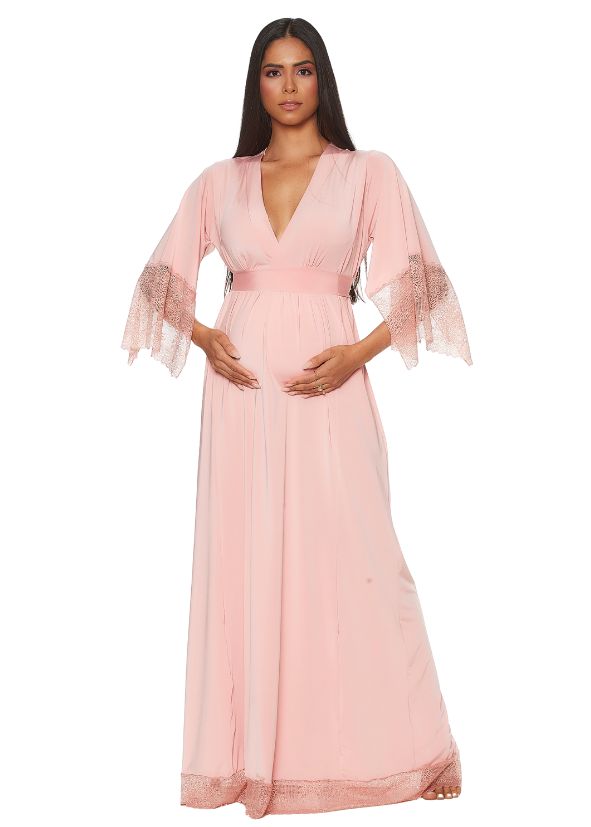 Kaftan Longa Lisa com Renda Blush Alegria