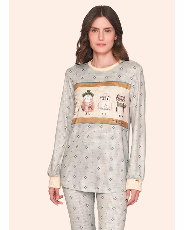 Pijama Feminino Longo Legging Corujinhas