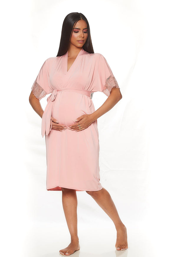 Robe Gestante Curto com Rendinha Blush Alegria