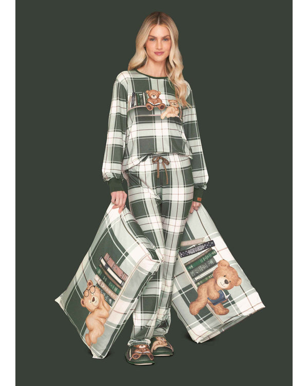 Pijama Feminino Longo Comfort Xadrez Teddy