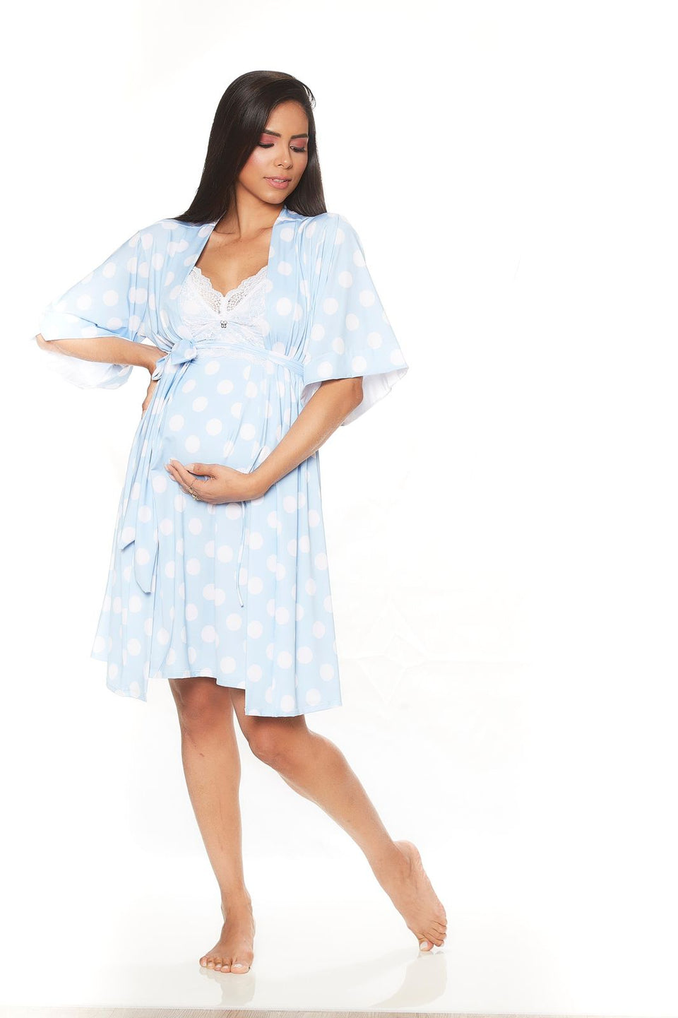 Robe Gestante Curto BM Poá Azul