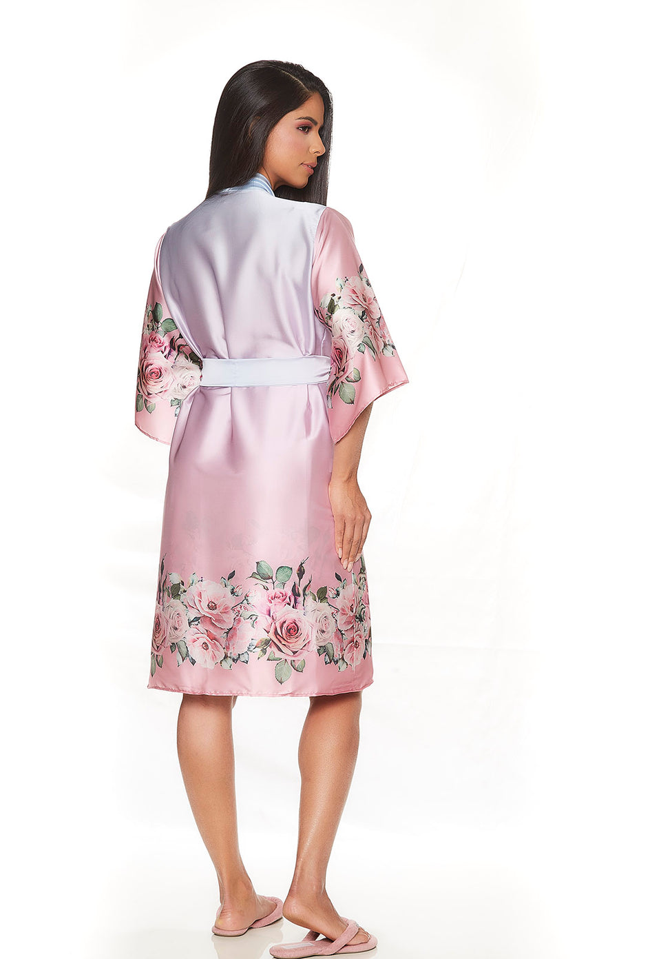 Conjunto Gestante Curto Camisola e Robe Degradê Rosa Flores