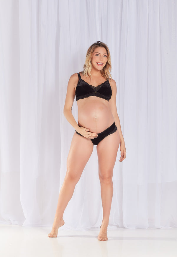 Conjunto Gestante com Sutiã para Amamentação BM e Calcinha BM Preto