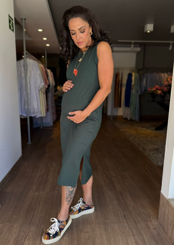 Vestido Midi sem Mangas Verde