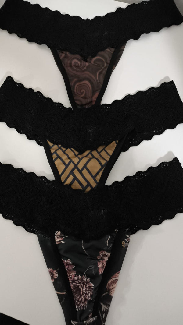 Kit com 10  Calcinhas Cós Renda Estampadas