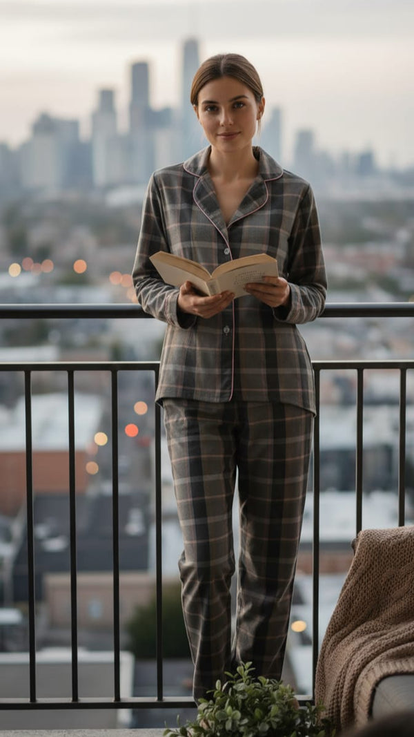 Pijama com Calça e Blusa Mangas Longas Estampa Xadrez