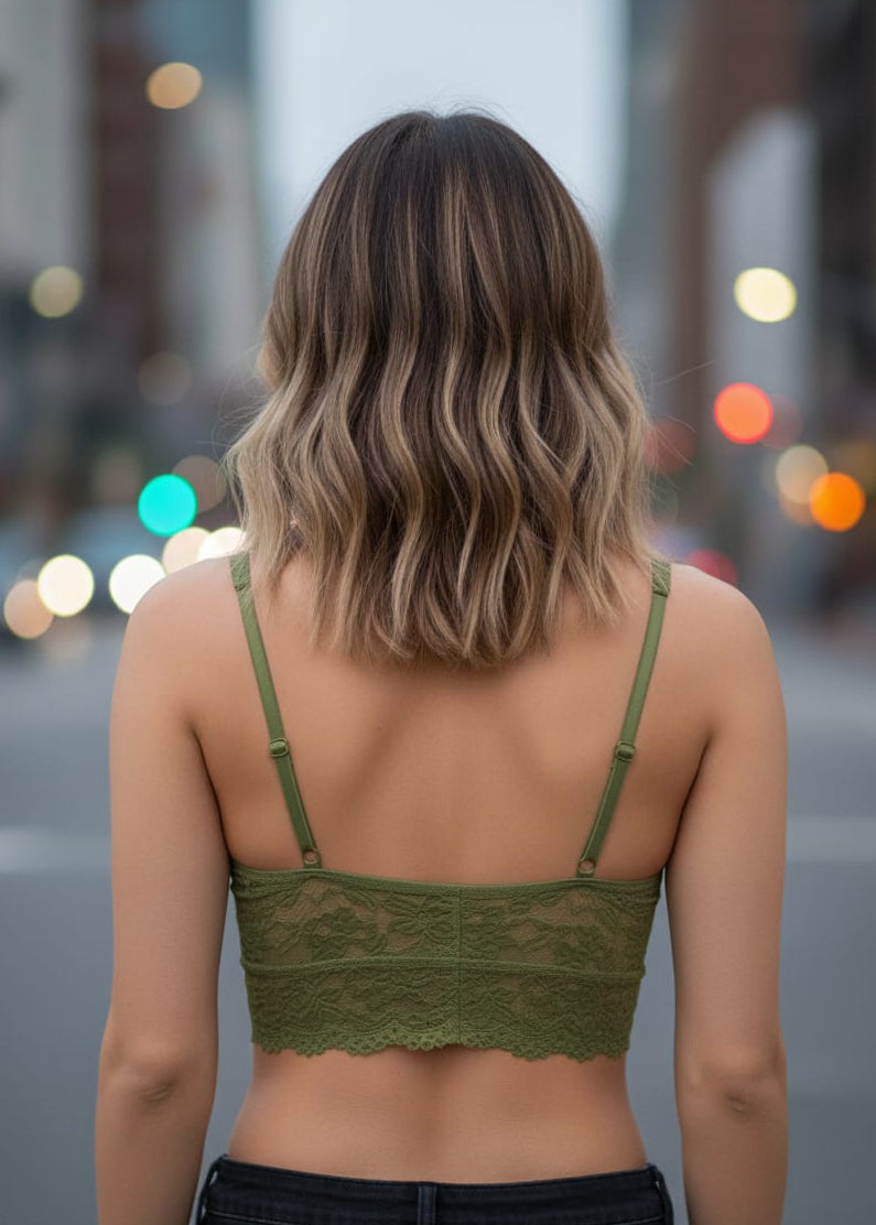 Top Alongado em Renda Verde Musgo