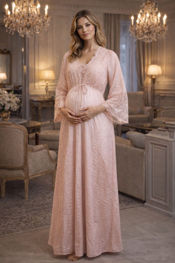 Conjunto Longo com Camisola de Amamentação Rosa