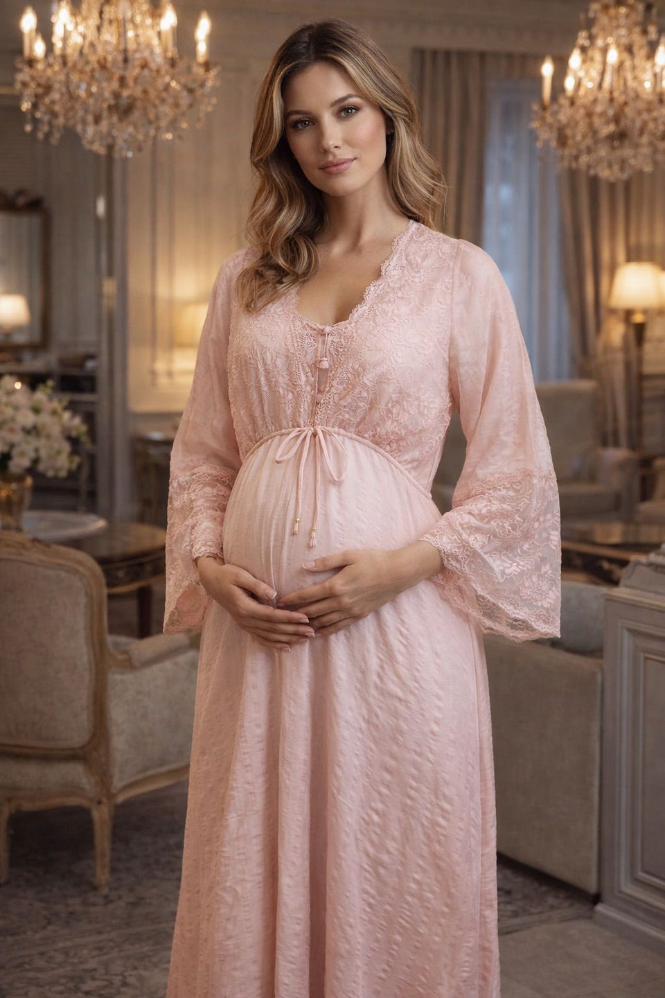 Conjunto Longo com Camisola de Amamentação Rosa