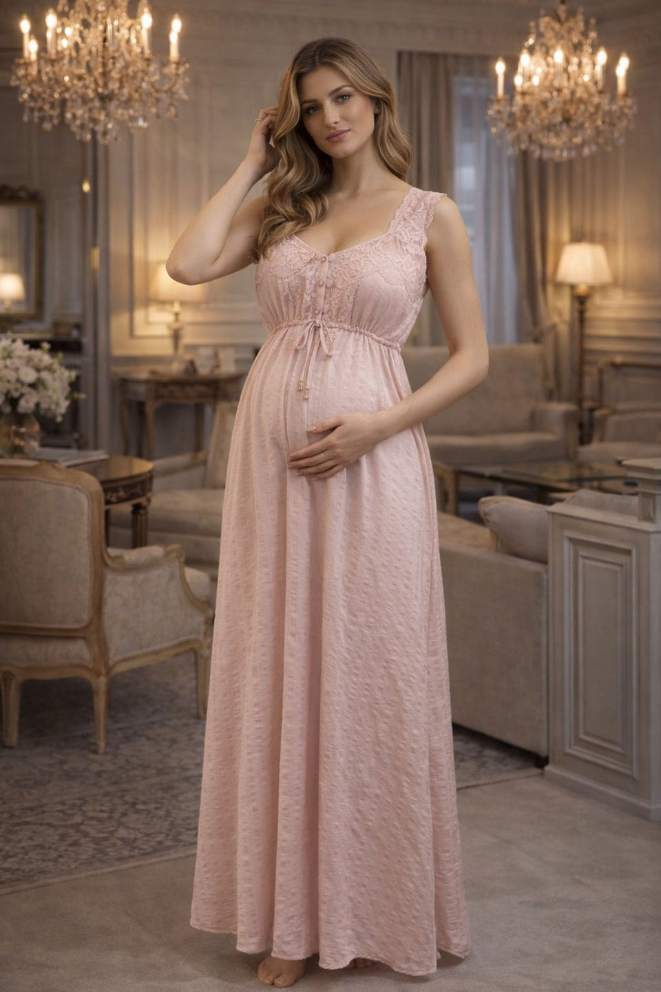 Conjunto Longo com Camisola de Amamentação Rosa