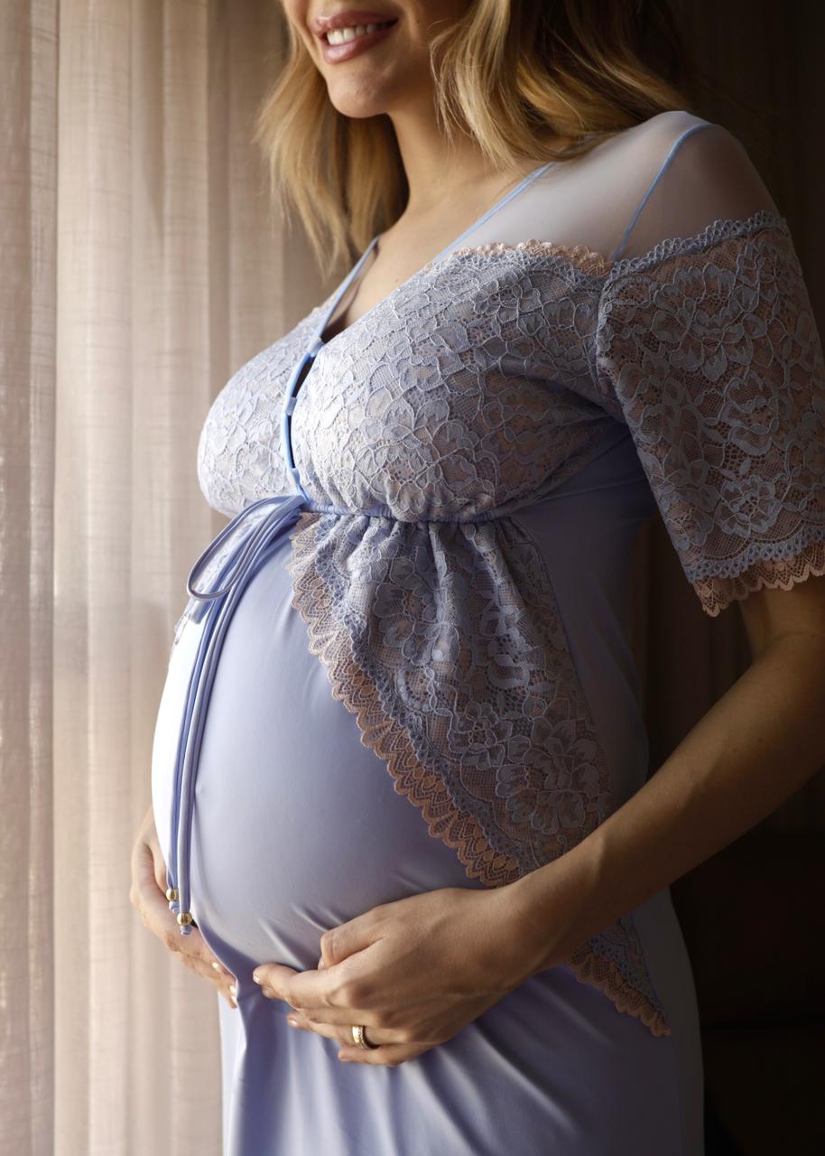 Camisola Bata Longa Algodão Doce Azul