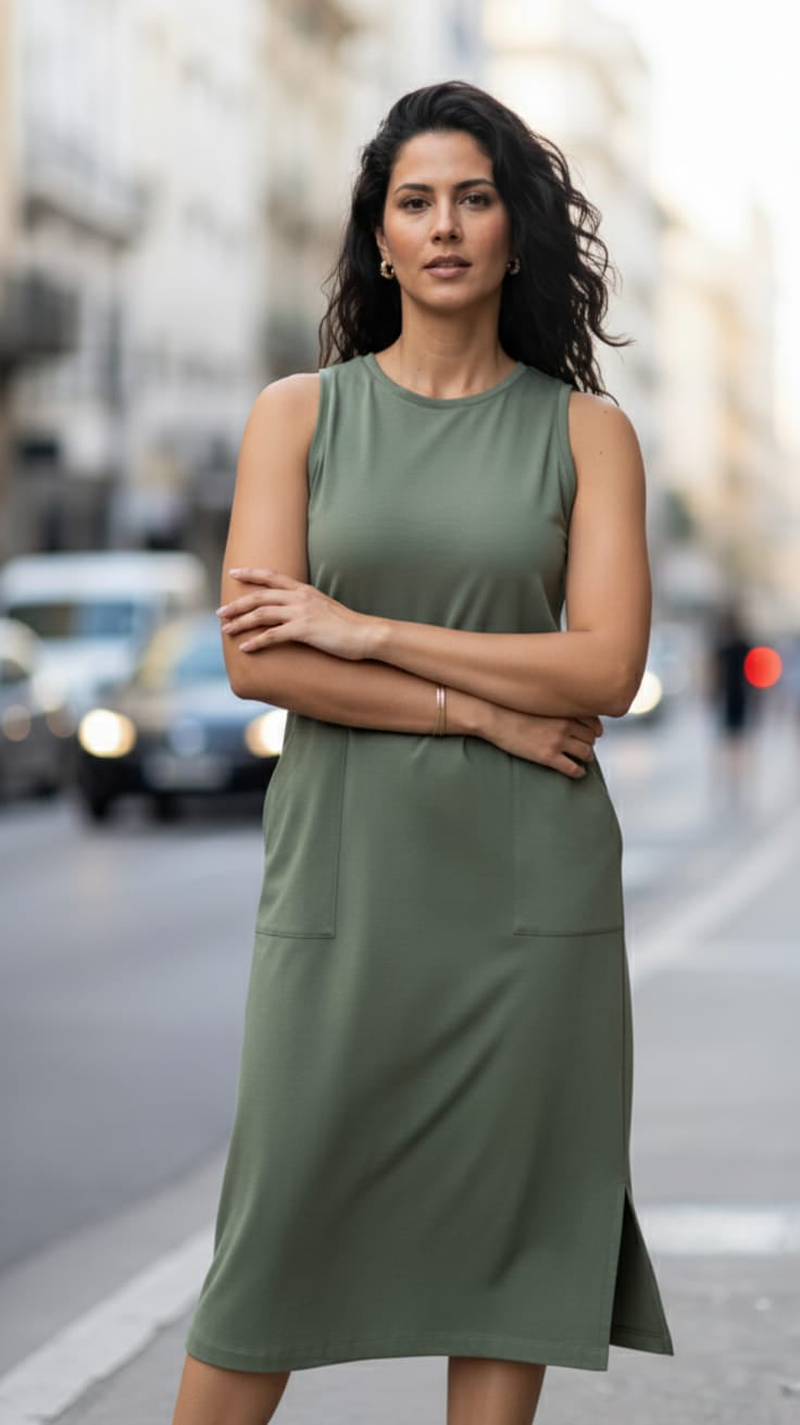 Vestido Midi sem Mangas Verde
