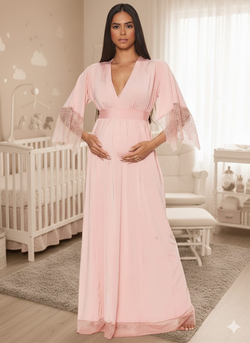 Kaftan Longa Lisa com Renda Blush Alegria