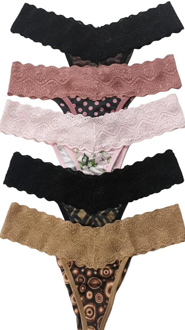 Kit com 10  Calcinhas Cós Renda Estampadas