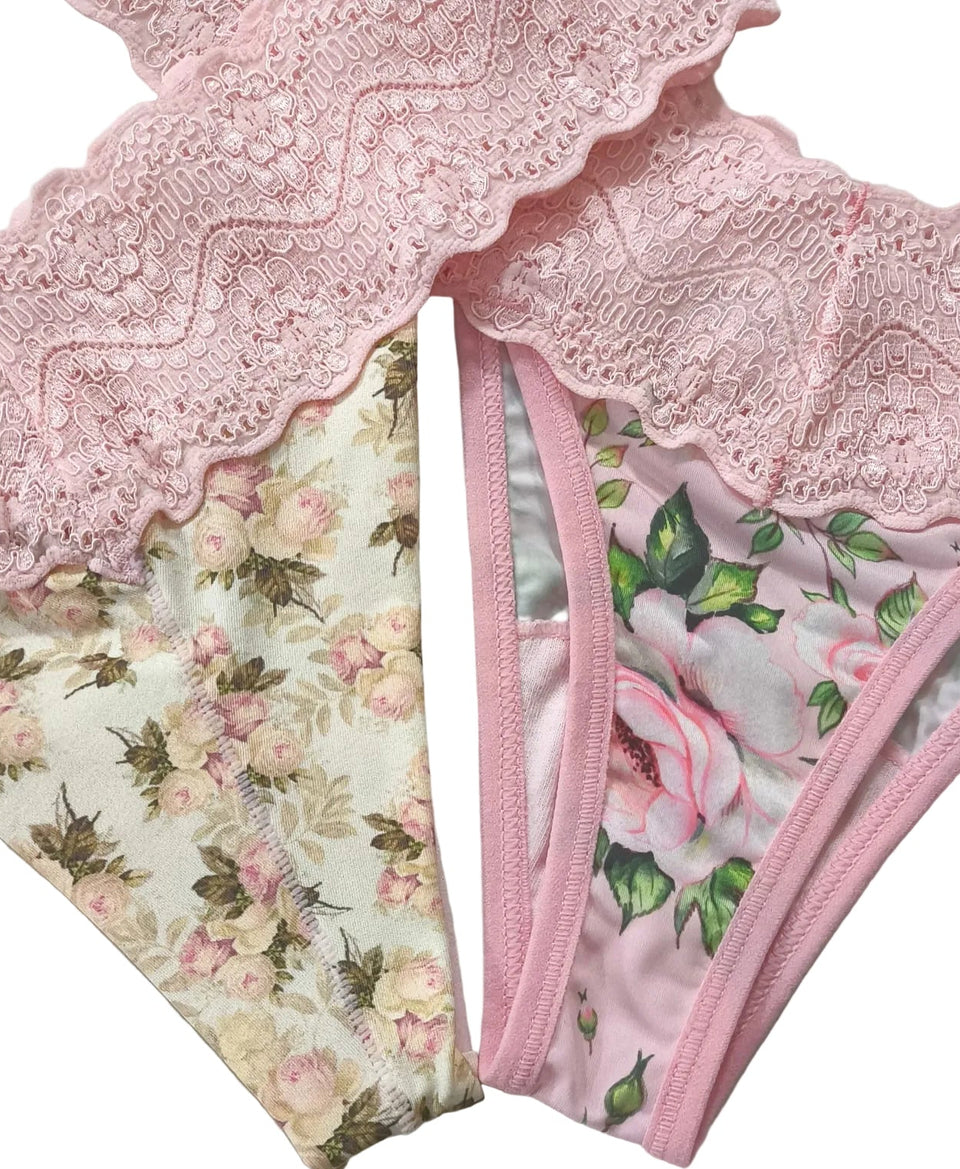 Kit com 10  Calcinhas Cós Renda Estampadas