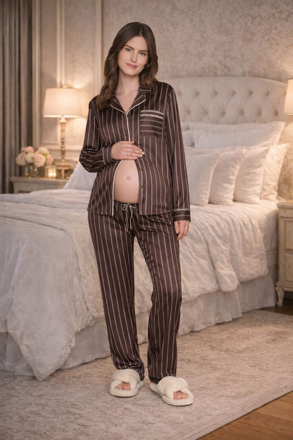 Pijama Feminino Longo Americano Marrom