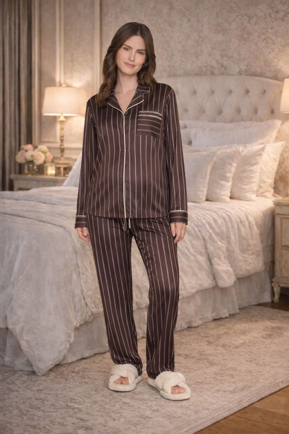 Pijama Feminino Longo Americano Marrom