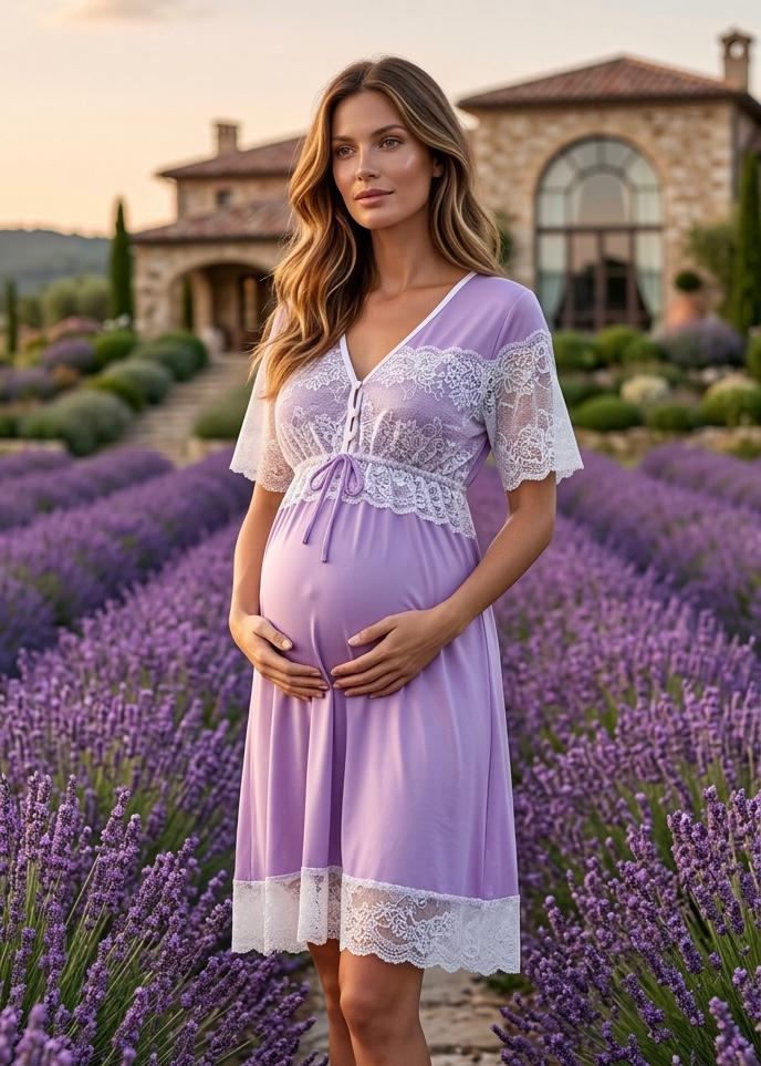 Camisola Gestante Bata Curta Perfume de Lavanda
