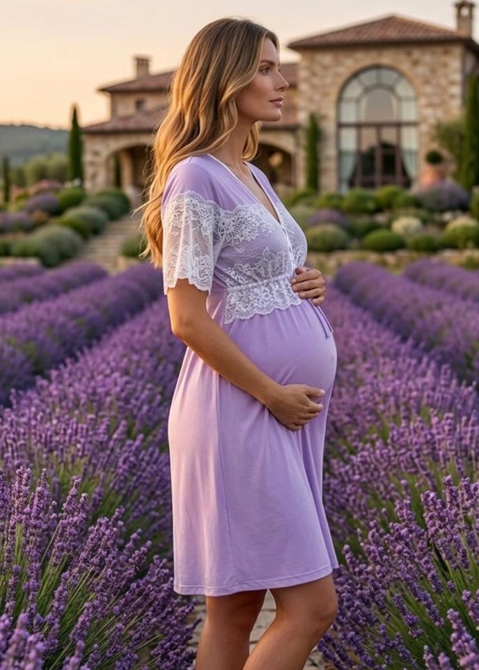 Camisola Gestante Bata Curta Perfume de Lavanda