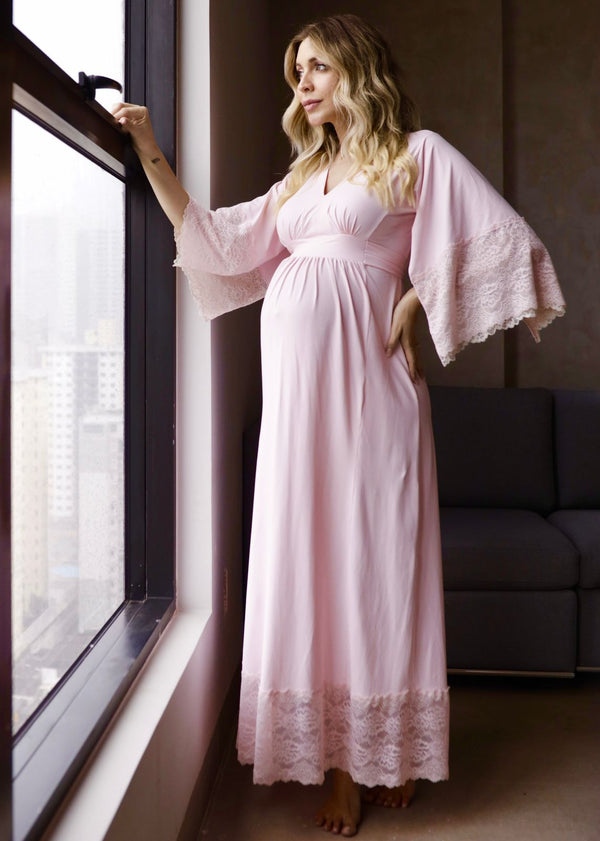 Kaftan Longa  Algodão Doce Rosa