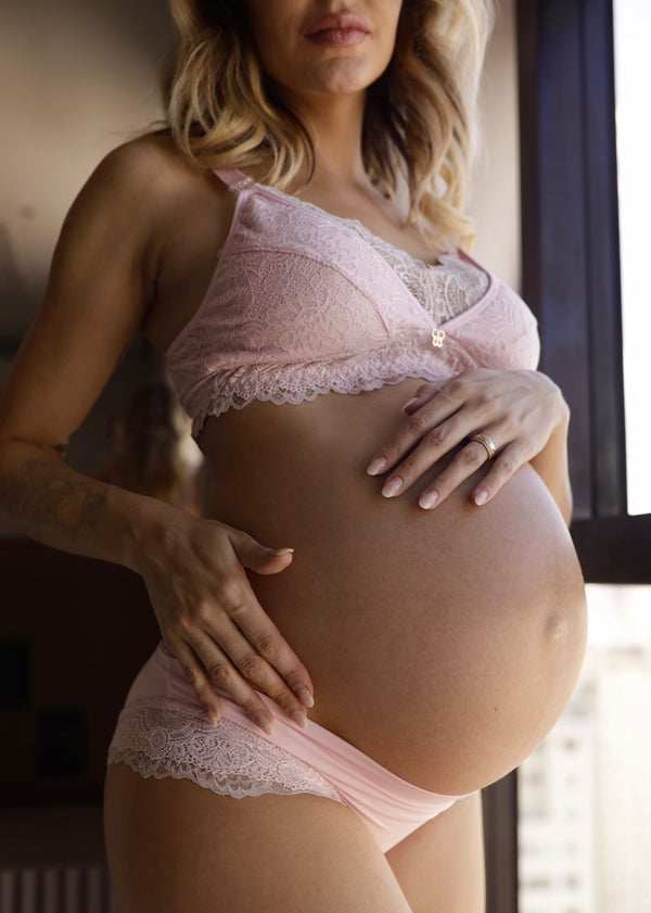 Conjunto Gestante com Sutiã de Amamentação BM e Calcinha Algodão Doce Rosa