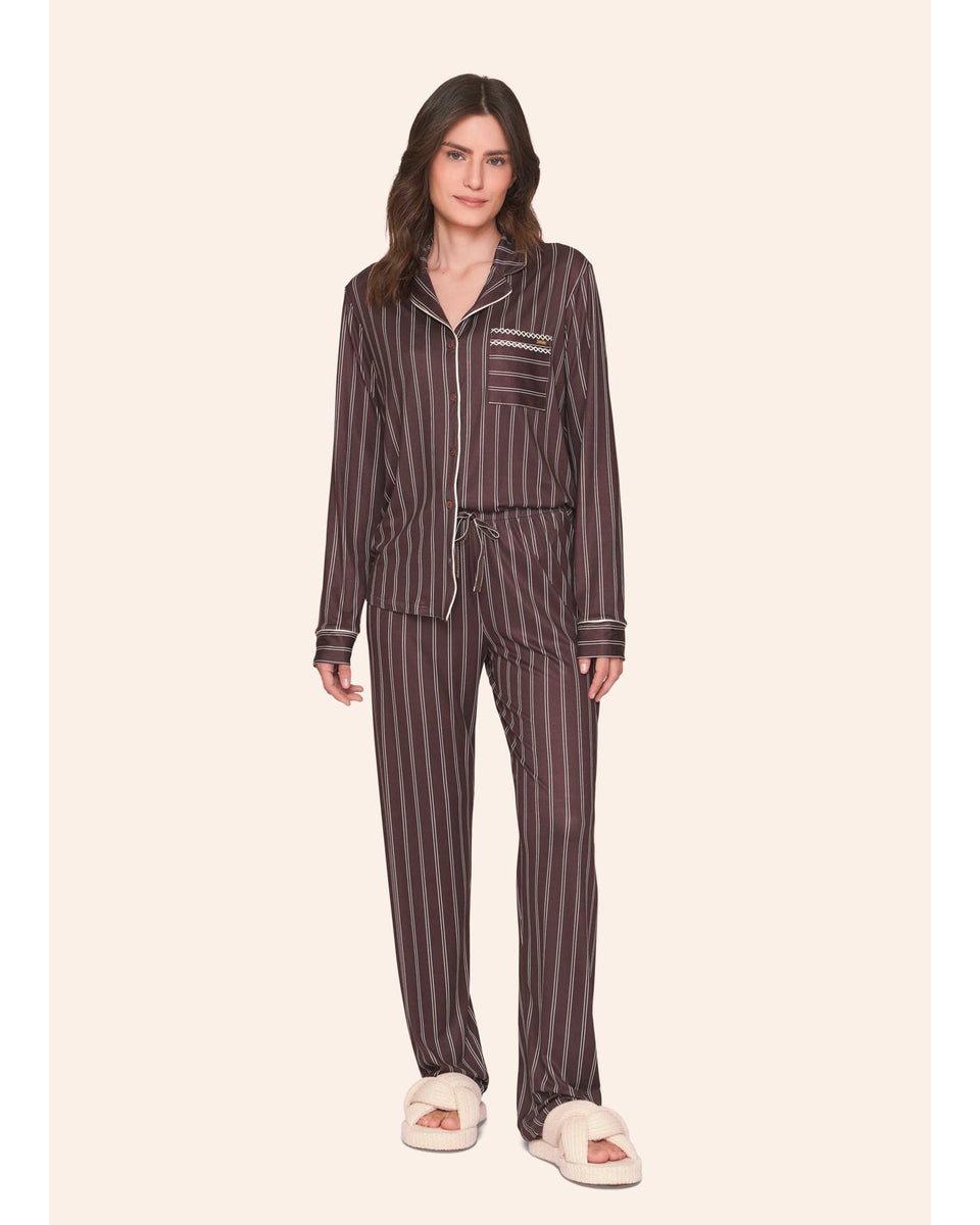 Pijama Feminino Longo Americano Marrom