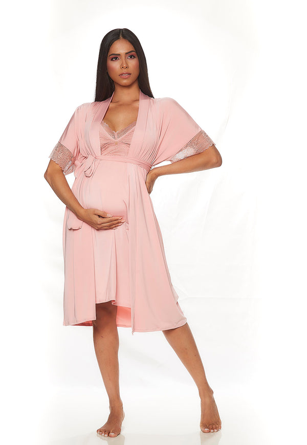 Robe Gestante Curto com Rendinha Blush Alegria