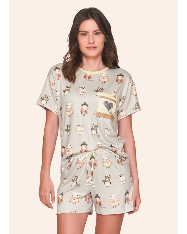 Pijama Feminino Curto Corujinhas