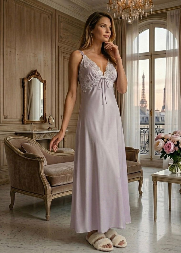 Conjunto Gestante Longo Cetim Lilás