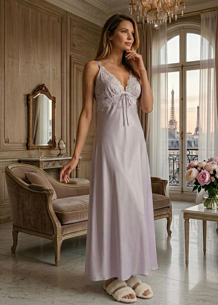 Conjunto Gestante Longo Cetim Lilás