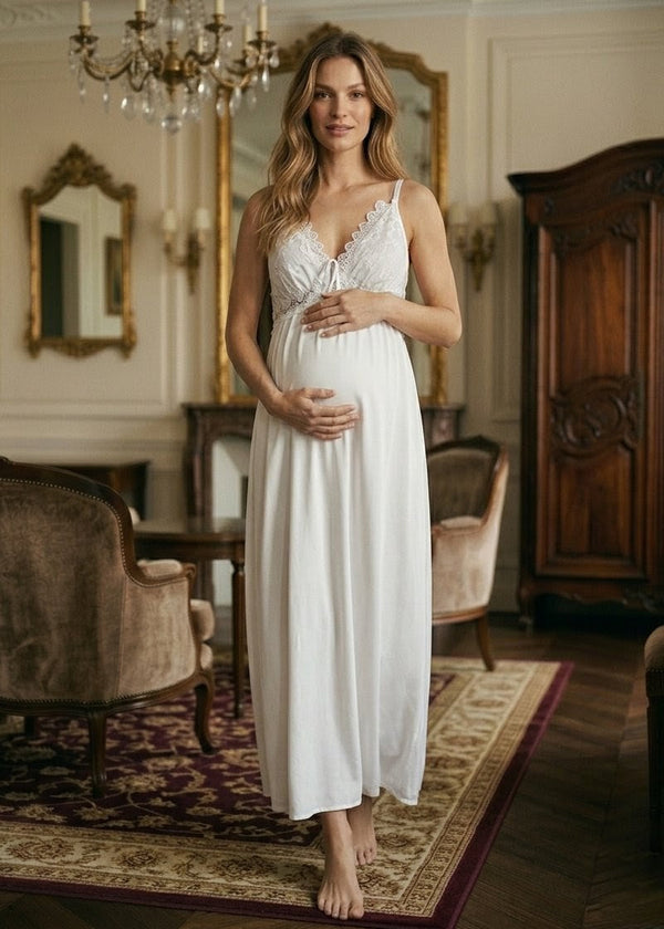 Conjunto Gestante Longo com Robe Musseline Branco