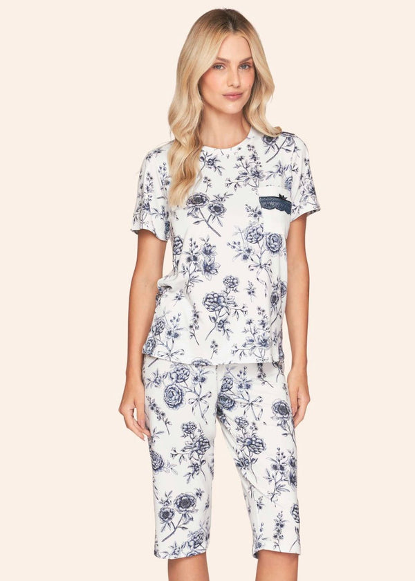 Pijama Feminino Capri Floral Azul
