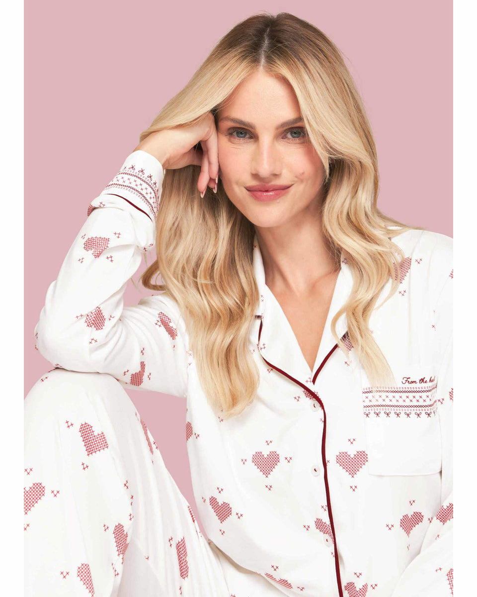 Pijama Feminino Longo Americano Corações